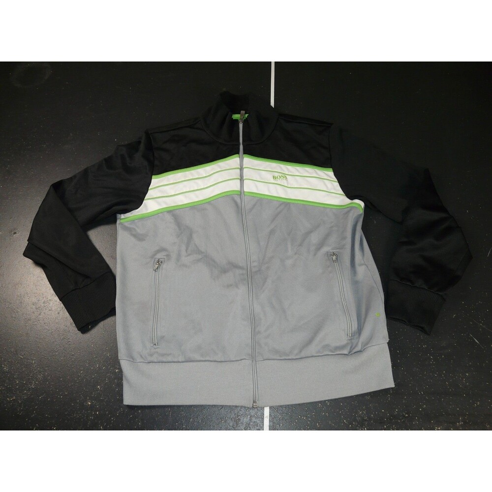 Hugo Boss Full Zip Track Jacket w/ Pockets Gray Black White Green - Men's Medium